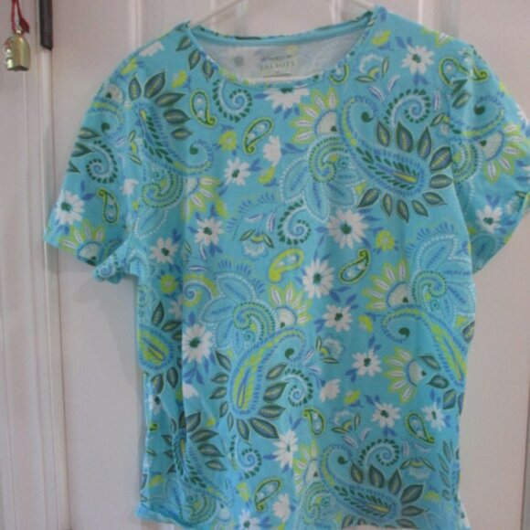 Talbotts Short Sleeve Tee Shirt in Green Pattern Ladies Xlarge - Picture 1 of 8